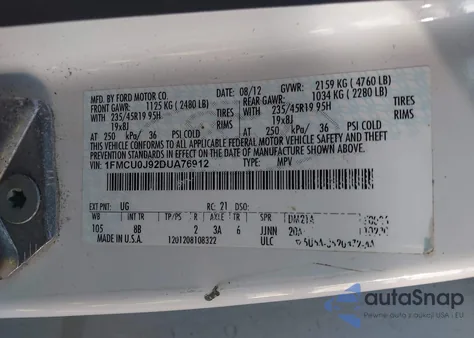 2013 Ford Escape Titanium from USA, damaged, VIN 1FMCU0J92DUA76912